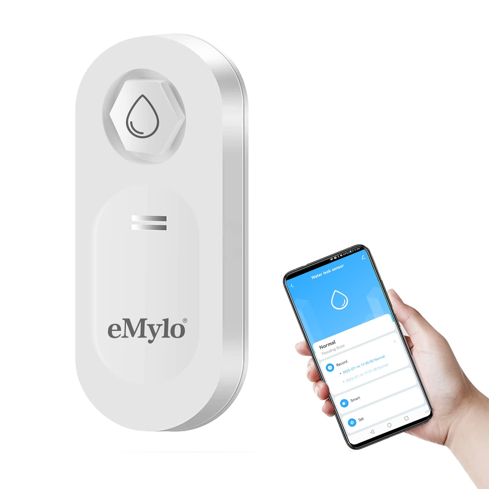 eMylo Water Leak Detector WiFi, 120dB Water Sensor for Leak WiFi with App Notification, WiFi Water Sensor Work with Tuya and Smart Life APP for Kitchen, Bathroom, Warehouse, Laundry, Basement