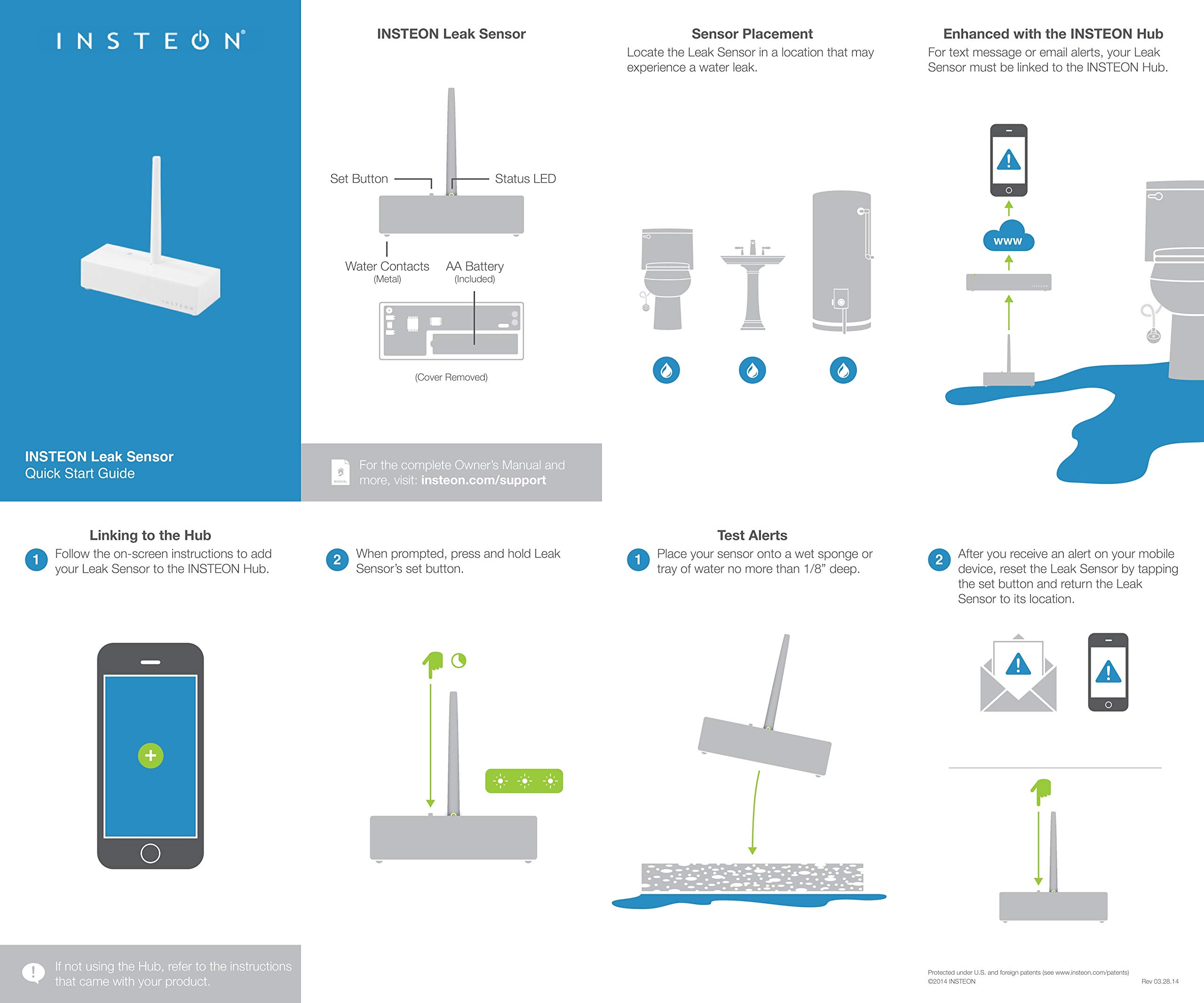 Insteon Wireless Water Leak Sensor, 2852-222 - Insteon Hub Required for Smarthphone Alerts