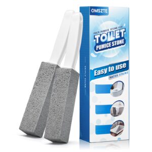 omszte 2pack pumice stone toilet bowl cleaning with handle, scouring stick powerfully cleans away limescale stain, hard water rings, calcium buildup, suitable for tiles, bbq grill, bath tubs