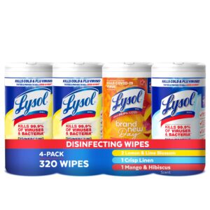 Lysol Disinfectant Wipes Bundle, Multi-Surface Antibacterial Cleaning Wipes, contains x2 Lemon & Lim Blossom, Crisp Linen, Mango & Hibiscus, 80 Count (Pack of 4)