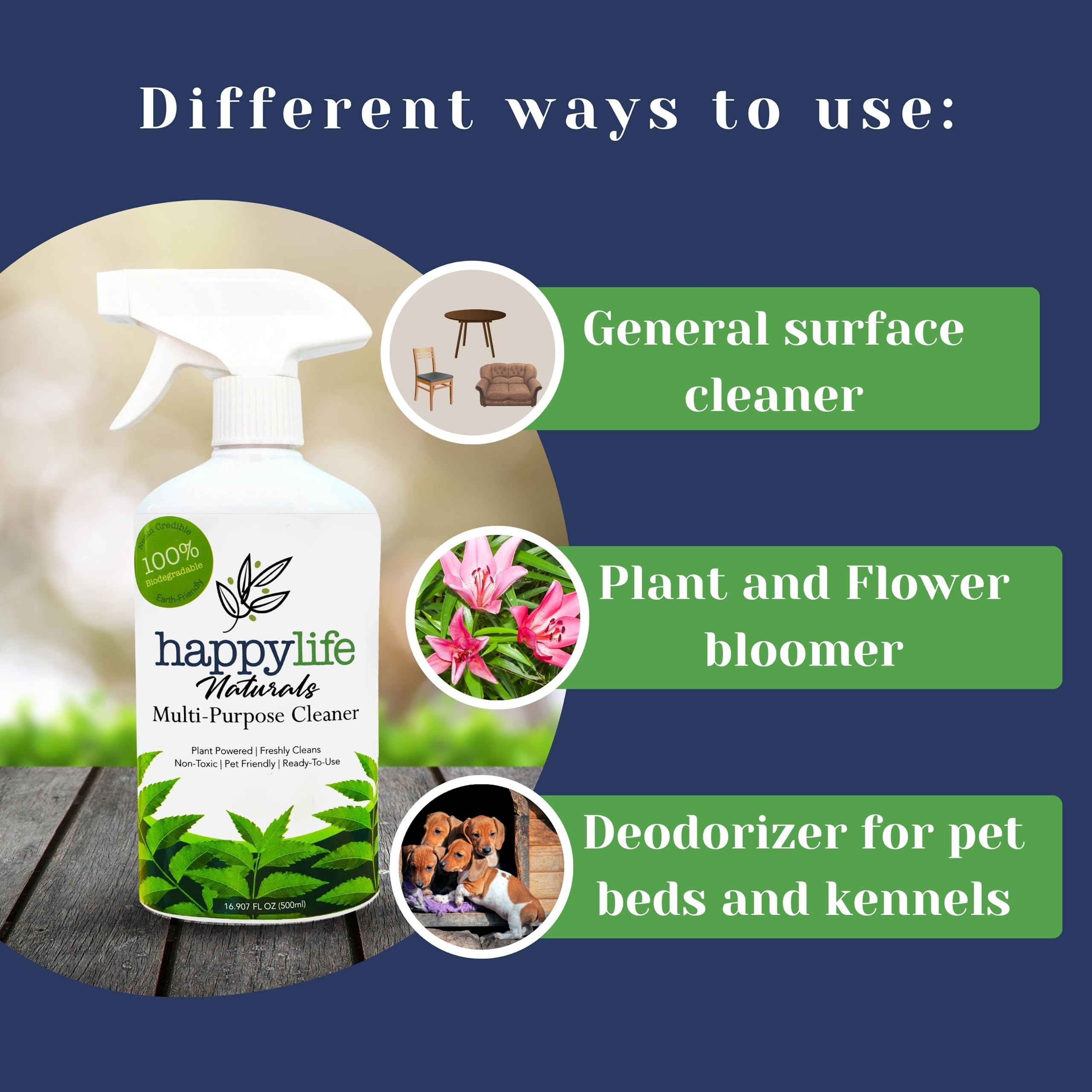 Happy Life Naturals - All purpose cleaner - natural household supplies - all purpose cleaning cleaning spray - Plant-based formula, multipurpose cleaner, kids and pets friendly, 16.9 Fl oz