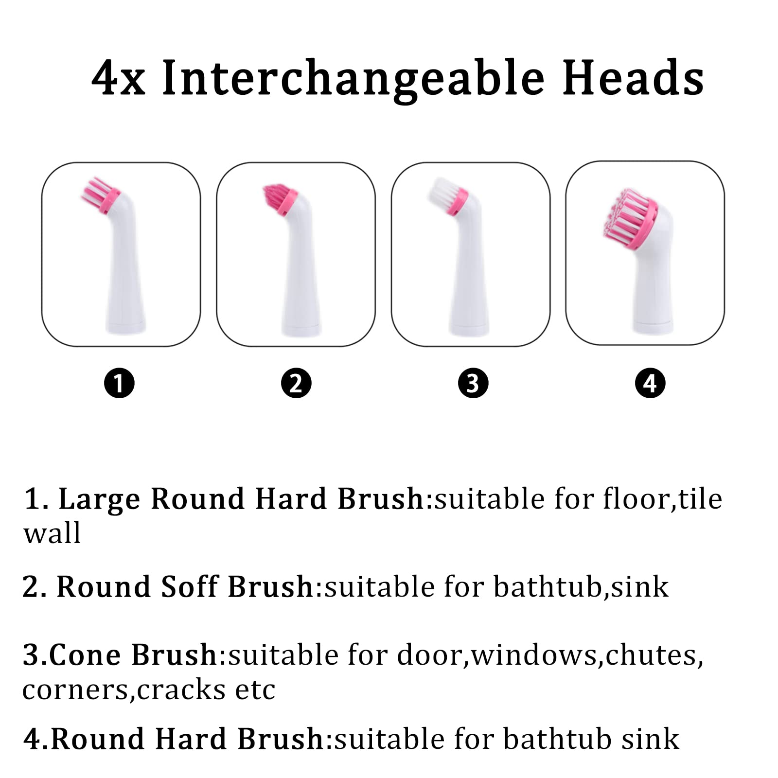 Electric Cleaning Brush with 4 in 1 Multiple Brush Heads, Indoor Household Cordless Motorized Brush for Bathroom Toilet Kitchen Tile Crevice