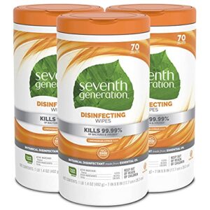 seventh generation disinfecting multi-surface wipes, lemongrass citrus, 70 count, pack of 3 (packaging may vary)