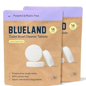 BLUELAND Toilet Bowl Cleaner Refills 2 Pack - Eco Friendly Products & Cleaning Supplies - No Harsh Chemicals, Plant-Based - Lemon Cedar - 28 tablets