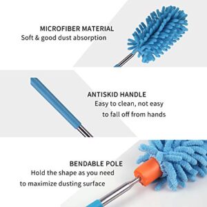 TIMIVO Microfiber Duster for Cleaning, Dusters with Telescoping Extension Pole, Extendable Washable Mini Dusters for Cleaning Supplies Car, Window, Furniture, Office (Blue and Grey)