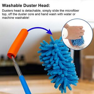 TIMIVO Microfiber Duster for Cleaning, Dusters with Telescoping Extension Pole, Extendable Washable Mini Dusters for Cleaning Supplies Car, Window, Furniture, Office (Blue and Grey)