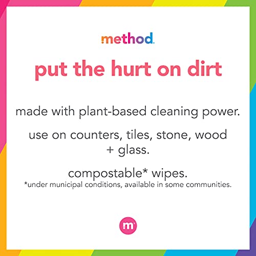 Method All-Purpose Cleaning Wipes, Pink Grapefruit, Multi-Surface, Compostable, 70 Count (Pack of 3)