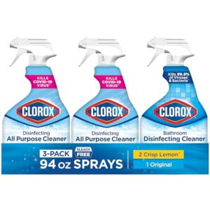 clorox disinfecting all-purpose cleaner 32 oz and disinfecting bathroom cleaner, household essentials, 30 oz, pack of 3