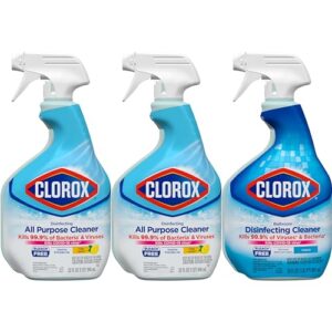 Clorox Disinfecting All-Purpose Cleaner 32 Oz and Disinfecting Bathroom Cleaner, Household Essentials, 30 Oz, Pack of 3