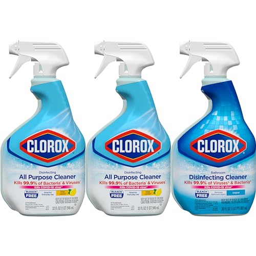 Clorox Disinfecting All-Purpose Cleaner 32 Oz and Disinfecting Bathroom Cleaner, Household Essentials, 30 Oz, Pack of 3