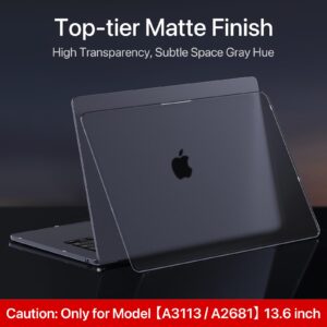 Soonjet Compatible for MacBook Air 13.6 inch Case M3 M2 2024-2022, Model A3113 A2681, Durable Protective Plastic Hard Shell Case Cover for MacBook Air M2 13 inch Case - Space Gray Clear