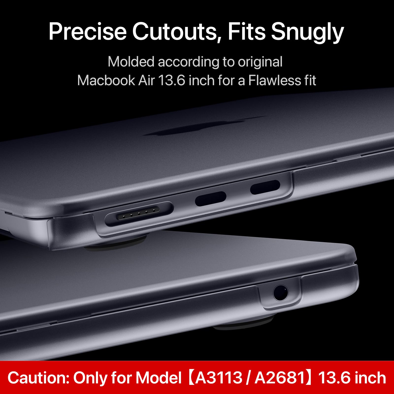 Soonjet Compatible for MacBook Air 13.6 inch Case M3 M2 2024-2022, Model A3113 A2681, Durable Protective Plastic Hard Shell Case Cover for MacBook Air M2 13 inch Case - Space Gray Clear