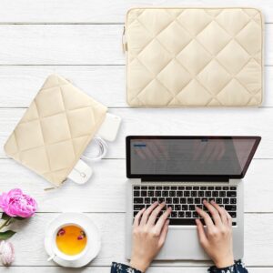 LANDICI Puffy Laptop Sleeve Carrying Case 13 13.3 13.6 Inch for MacBook Air 13 M1/M2, Mac Book Pro 13, Surface Pro 9/8/7, 11.6-12” Chromebook, Computer Cover Bag with Accessories Pouch, Apricot