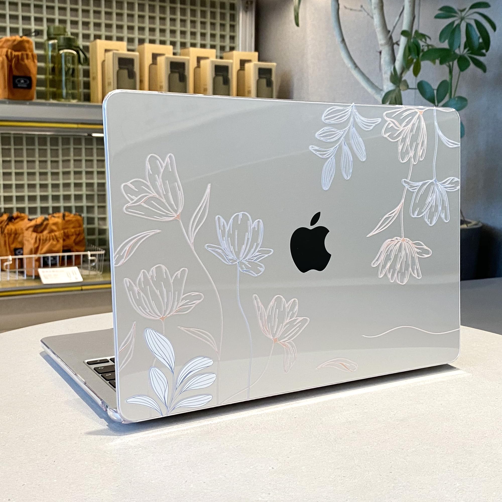 MEEgoodo for MacBook Air 13.3 inch Case 2021 2020 2019 2018 A2337 M1 A2179 A1932, Clear Case for MacBook Air M1, Hard Shell with Keyboard Webcam Cover & Trackpad Film & Type C Adapter,Engraving Floral