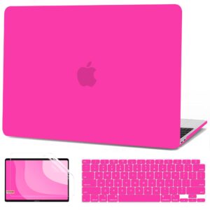 G JGOO Compatible with MacBook Air 13 inch Case 2022 2021 2020 2019 2018 Release M1 A2337 A2179 A1932 Touch ID, Matte Plastic Laptop Hard Shell Case + 2 Keyboard Covers + Screen Protector, Hot Pink