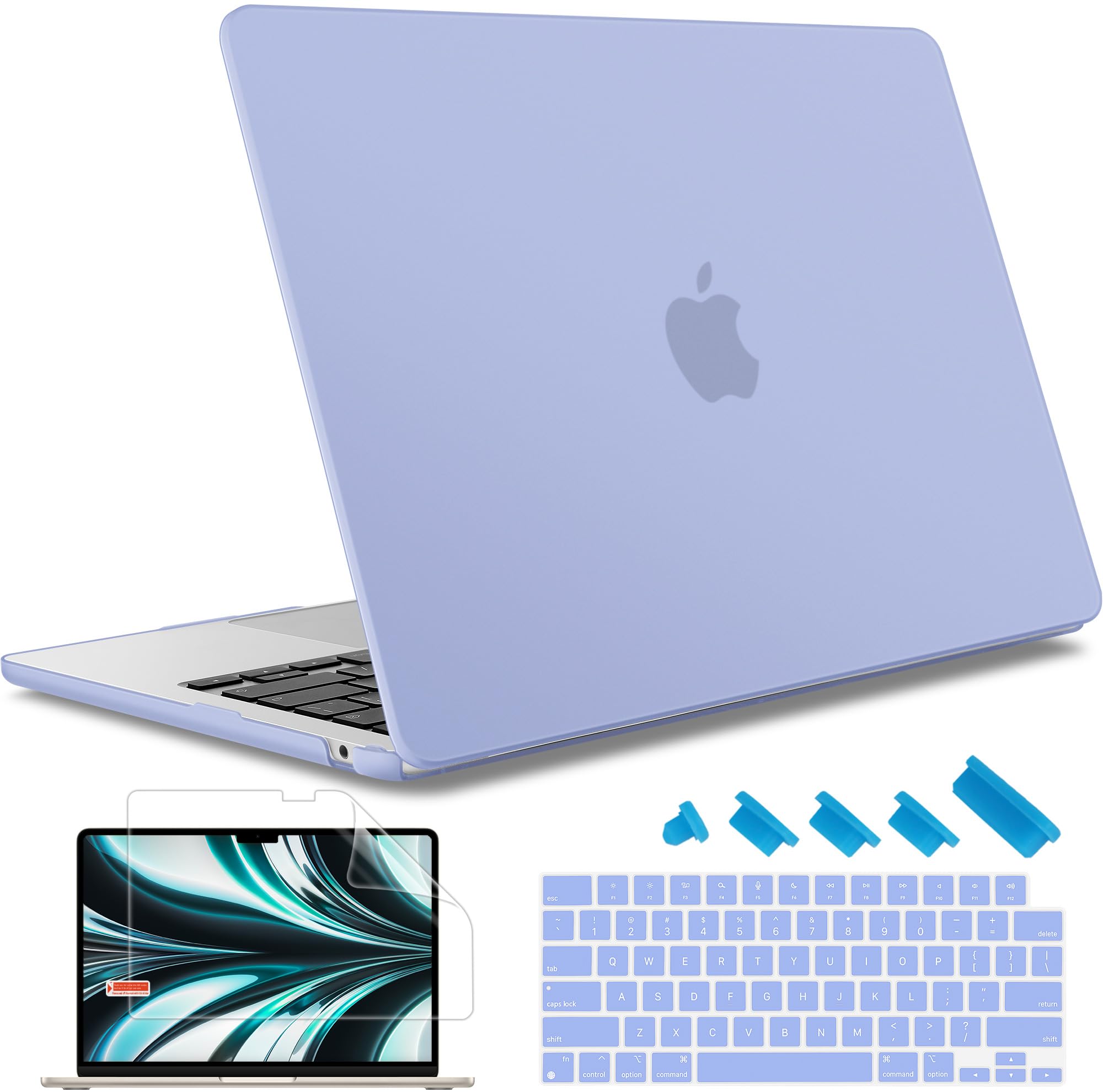 May Chen Compatible with MacBook Air 15 inch Case 2024 2023 New M3 M2 Model A3114 A2941, Protective Cover for Laptop Hard Shell with Keyboard Cover + Screen Protector - Matte Airy Blue