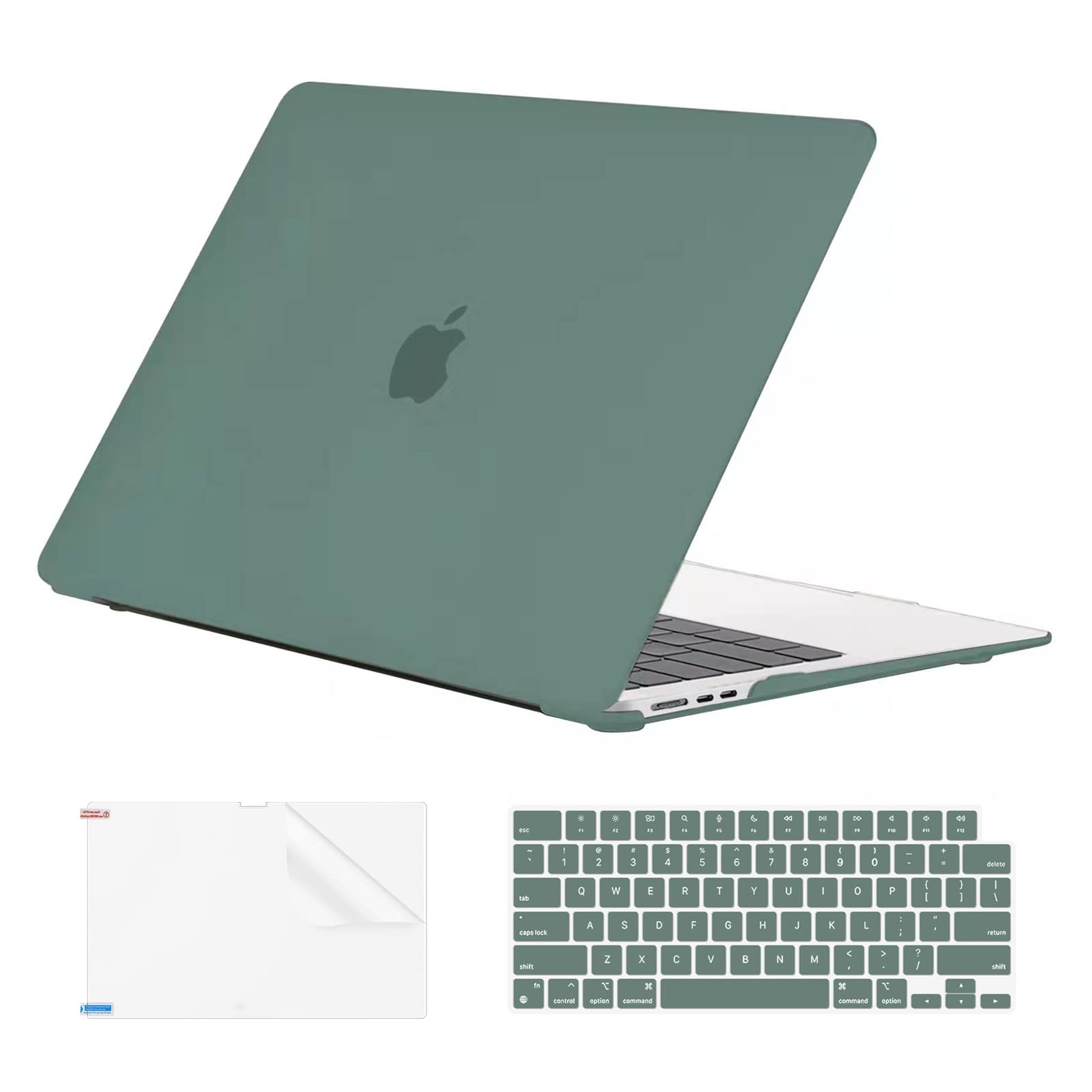 EooCoo Case Compatible with 2024 2023 2022 MacBook Air 13 inch Case M3 A3113 M2 A2681, Green Air 13.6" Plastic Hard Shell Case + TPU Keyboard Skin Cover + Screen Protector, Midnight Green