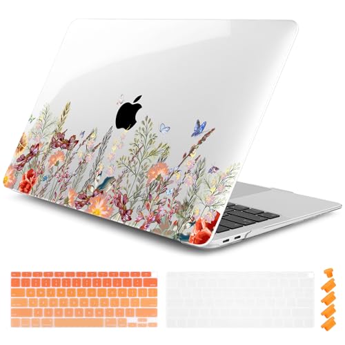 DONGKE Compatible with MacBook Air 13 inch Case 2021 2020 2019 2018 Release A2337 M1 A2179 A1932 with Retina Display & Touch ID, Plastic Hard Shell & Keyboard Cover - Floral Illustration