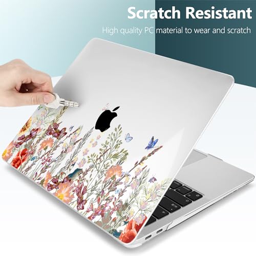 DONGKE Compatible with MacBook Air 13 inch Case 2021 2020 2019 2018 Release A2337 M1 A2179 A1932 with Retina Display & Touch ID, Plastic Hard Shell & Keyboard Cover - Floral Illustration