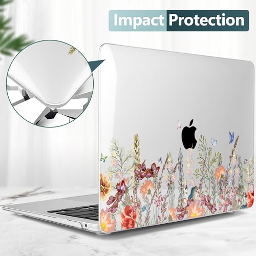 DONGKE Compatible with MacBook Air 13 inch Case 2021 2020 2019 2018 Release A2337 M1 A2179 A1932 with Retina Display & Touch ID, Plastic Hard Shell & Keyboard Cover - Floral Illustration