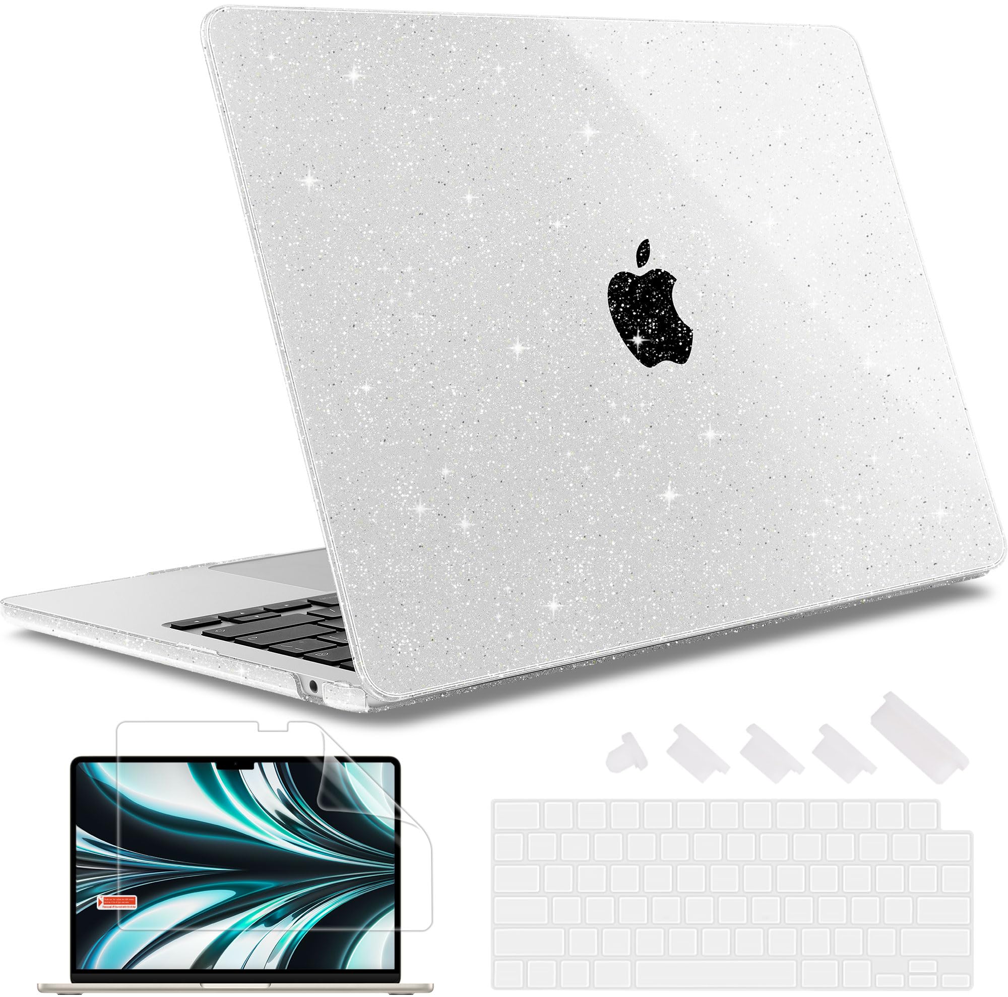 May Chen Compatible with M3 MacBook Air 13.6 inch Case 2022 2023 2024 A3113 A2681 M2 Chip, Plastic Hard Shell Case for MacBook Air 13.6" with Liquid Retina display Fits Touch ID, Clear Glitter