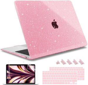 may chen compatible with macbook air 13 inch case 2021 2020 2019 2018 release models: m1 a2337 a2179 a1932, plastic hard shell case for mac air 13 inch with retina fits touch id, pink glitter