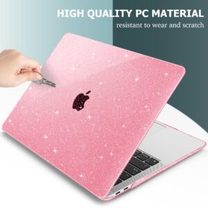 May Chen Compatible with MacBook Air 13 inch Case 2021 2020 2019 2018 Release Models: M1 A2337 A2179 A1932, Plastic Hard Shell Case for Mac Air 13 inch with Retina Fits Touch ID, Pink Glitter