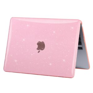 EooCoo Glitter Hard Case Compatible with MacBook Air 13 inch Case 2022 2021-2018 M1 A2337 A2179 A1932 with Retina Display, Plastic Hard Shell + TPU Keyboard Cover + Screen Protector, Sparkly Pink