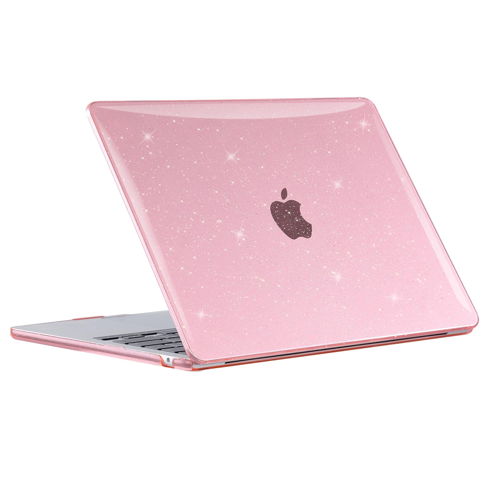 EooCoo Glitter Hard Case Compatible with MacBook Air 13 inch Case 2022 2021-2018 M1 A2337 A2179 A1932 with Retina Display, Plastic Hard Shell + TPU Keyboard Cover + Screen Protector, Sparkly Pink