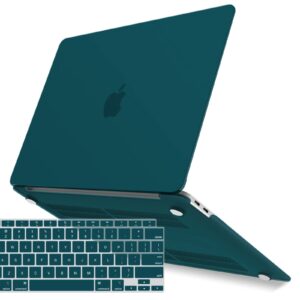 ibenzer compatible with new macbook air 13 inch case 2022 2021 2020 m1 a2337 a2179 a1932, plastic hard shell case with keyboard cover for mac retina display with touch id, quezhal green, mma-t13qugn+1