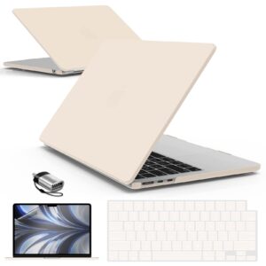 ibenzer compatible with 2024 2023 2022 macbook air 13 inch case m3 a3113 m2 a2681, hardshell case & keyboardcover & screenfilm & type-c adapter for mac air 13.6, nude, at13-kk-nu+2tc