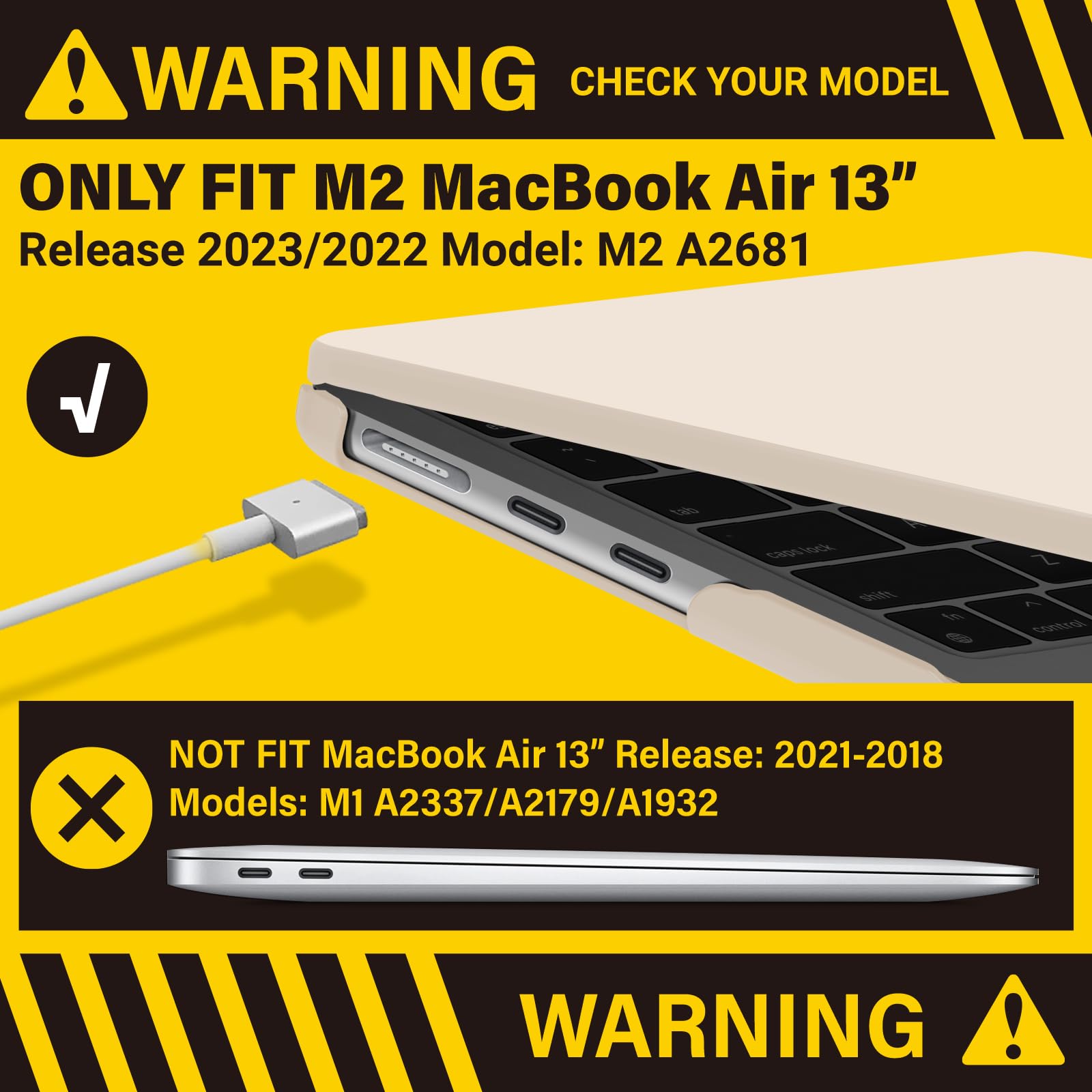 IBENZER Compatible with 2024 2023 2022 MacBook Air 13 inch Case M3 A3113 M2 A2681, HardShell Case & KeyboardCover & ScreenFilm & Type-C Adapter for Mac Air 13.6, Nude, AT13-KK-NU+2TC