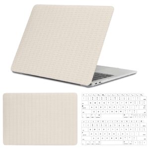 miwasion woven fabric design compatible with macbook air 13 inch case,2020 2019 2018 release(a2337 m1 a2179 a1932),with touch id & 2 pack keyboard protectors,elegant leather laptop hard shell(beige)