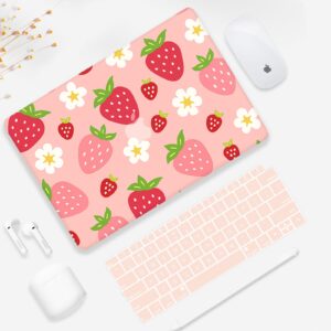 Seorsok Compatible with MacBook Air 13 Inch Case2022 2021 2020 2019 2018 Release A1932 A2179 M1 A2337 Touch ID,Cute Plastic Hard Shell Case with Keyboard Cover,Pink Strawberry and Flower