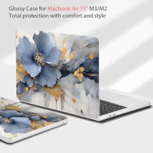 Teryeefi Compatible with M3 MacBook Air 15 inch Case Model A2941 2023 2024 Release, Plastic Hard Shell with Screen Protector + Keyboard Cover + USB Adapter for MacBook Air M2 15.3", Tropical Leaves