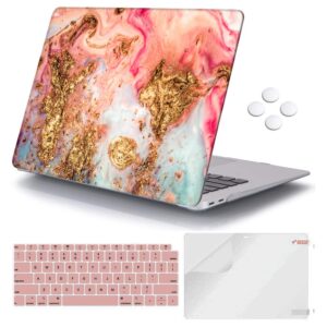 icasso compatible with macbook air 13 inch case 2021-2018 release a2337/a1932/a2179, hard shell case cover and keyboard cover only for macbook air 13'' with touch id retina display - golden marble