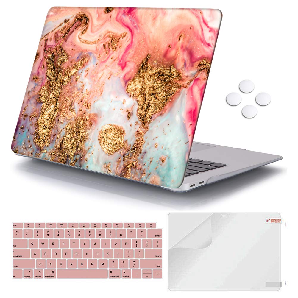 iCasso Compatible with MacBook Air 13 inch Case 2021-2018 Release A2337/A1932/A2179, Hard Shell Case Cover and Keyboard Cover Only for MacBook Air 13'' with Touch ID Retina Display - Golden Marble