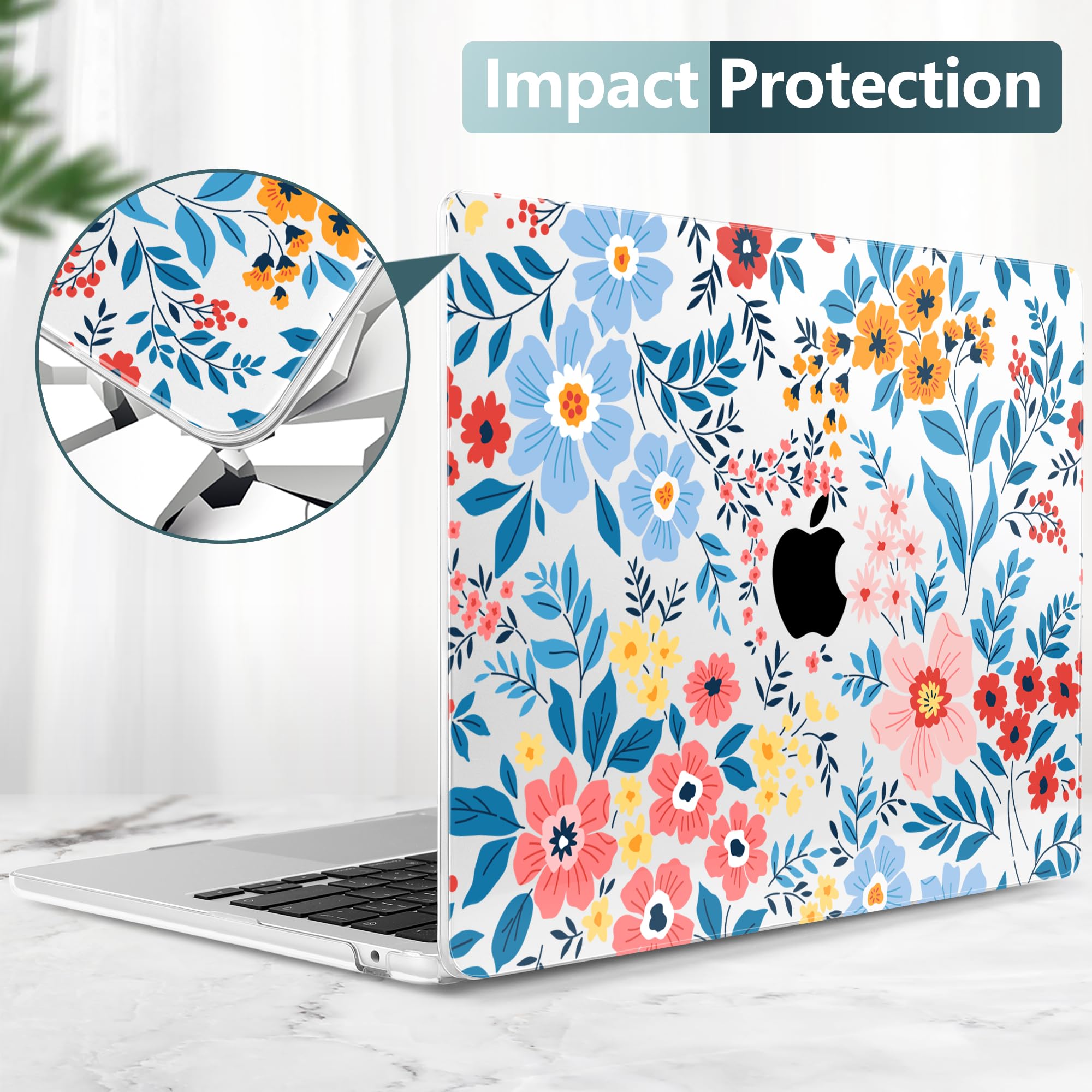 DONGKE for M3 M2 MacBook Air 15.3 inch Case 2023 2024 Release A2941 A3114 with Retina Display & Touch ID, Plastic Hard Case & Keyboard Skin & Screen Protector for MacBook Air 15" - Multicolor Flowers