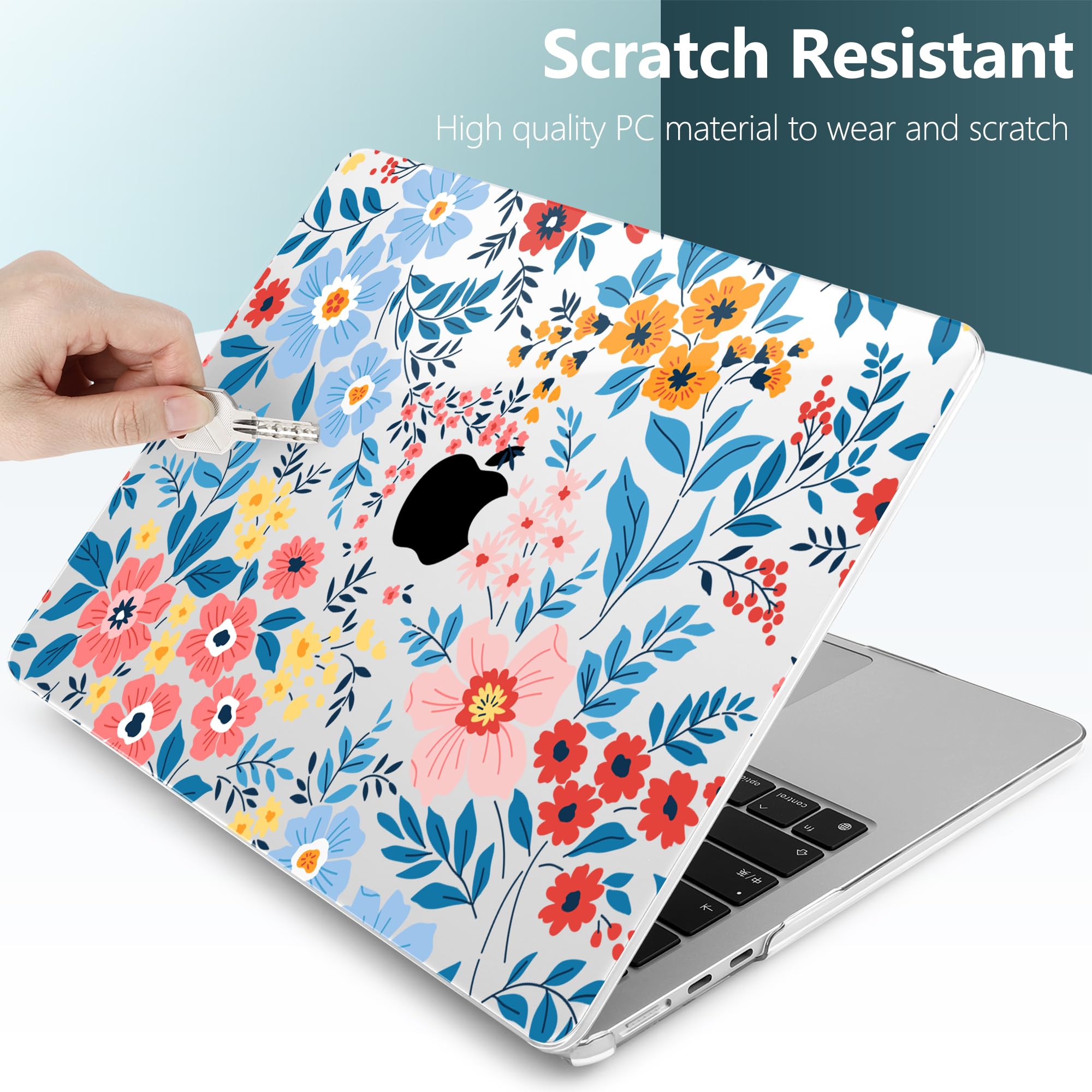 DONGKE for M3 M2 MacBook Air 15.3 inch Case 2023 2024 Release A2941 A3114 with Retina Display & Touch ID, Plastic Hard Case & Keyboard Skin & Screen Protector for MacBook Air 15" - Multicolor Flowers