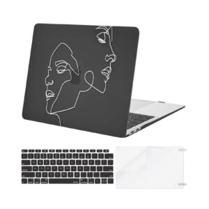 mosiso compatible with macbook air 13 inch case 2022 2021 2020 2019 2018 release a2337 m1 a2179 a1932 retina display touch id, plastic face sketch hard shell & keyboard cover & screen protector, black