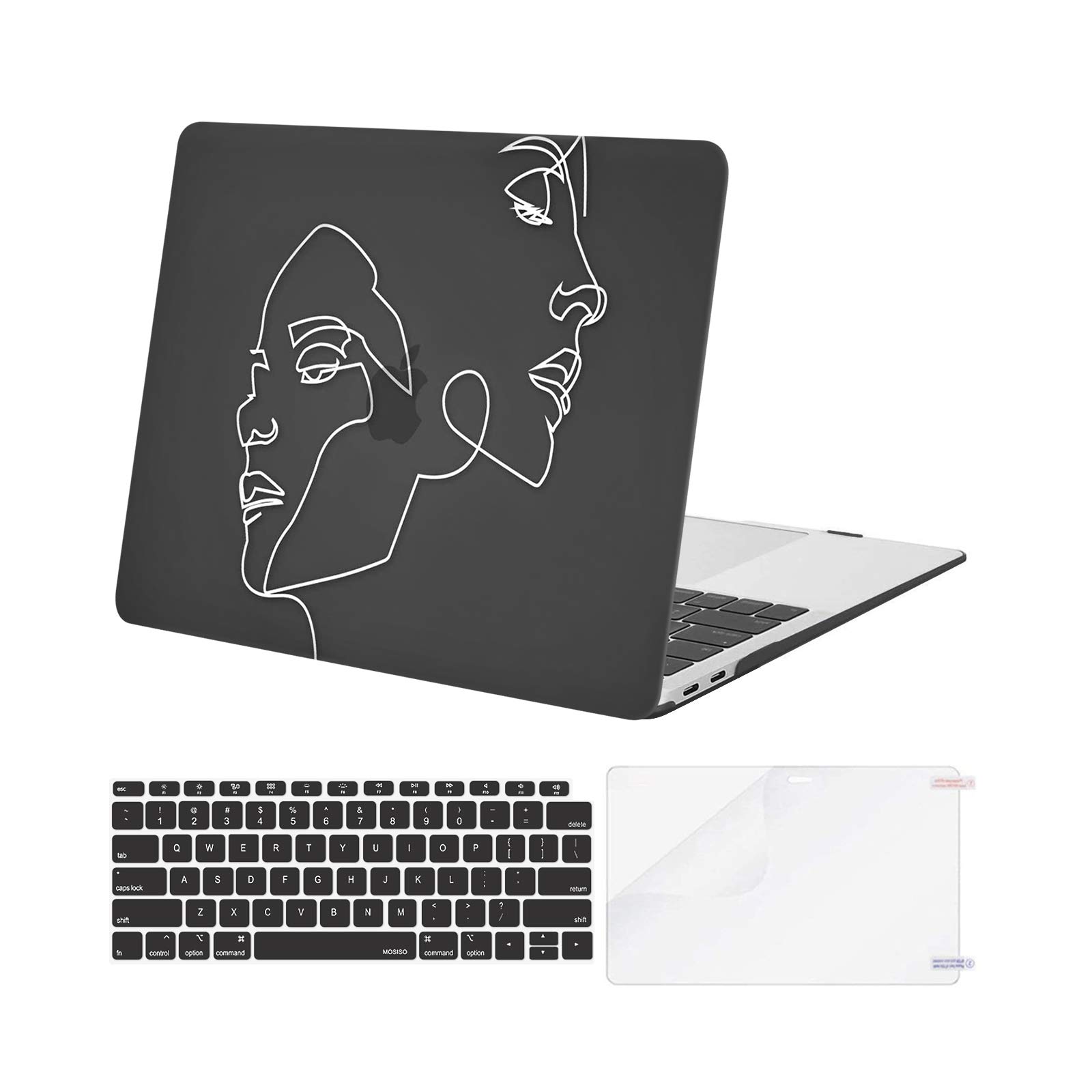 MOSISO Compatible with MacBook Air 13 inch Case 2022 2021 2020 2019 2018 Release A2337 M1 A2179 A1932 Retina Display Touch ID, Plastic Face Sketch Hard Shell & Keyboard Cover & Screen Protector, Black