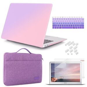 icasso compatible with macbook air 13 inch case 2020 2019 2018 release a2337 m1 a2179 a1932, plastic hard case shell, sleeve bag, screen protector, keyboard cover and dust plug (gradient purple)