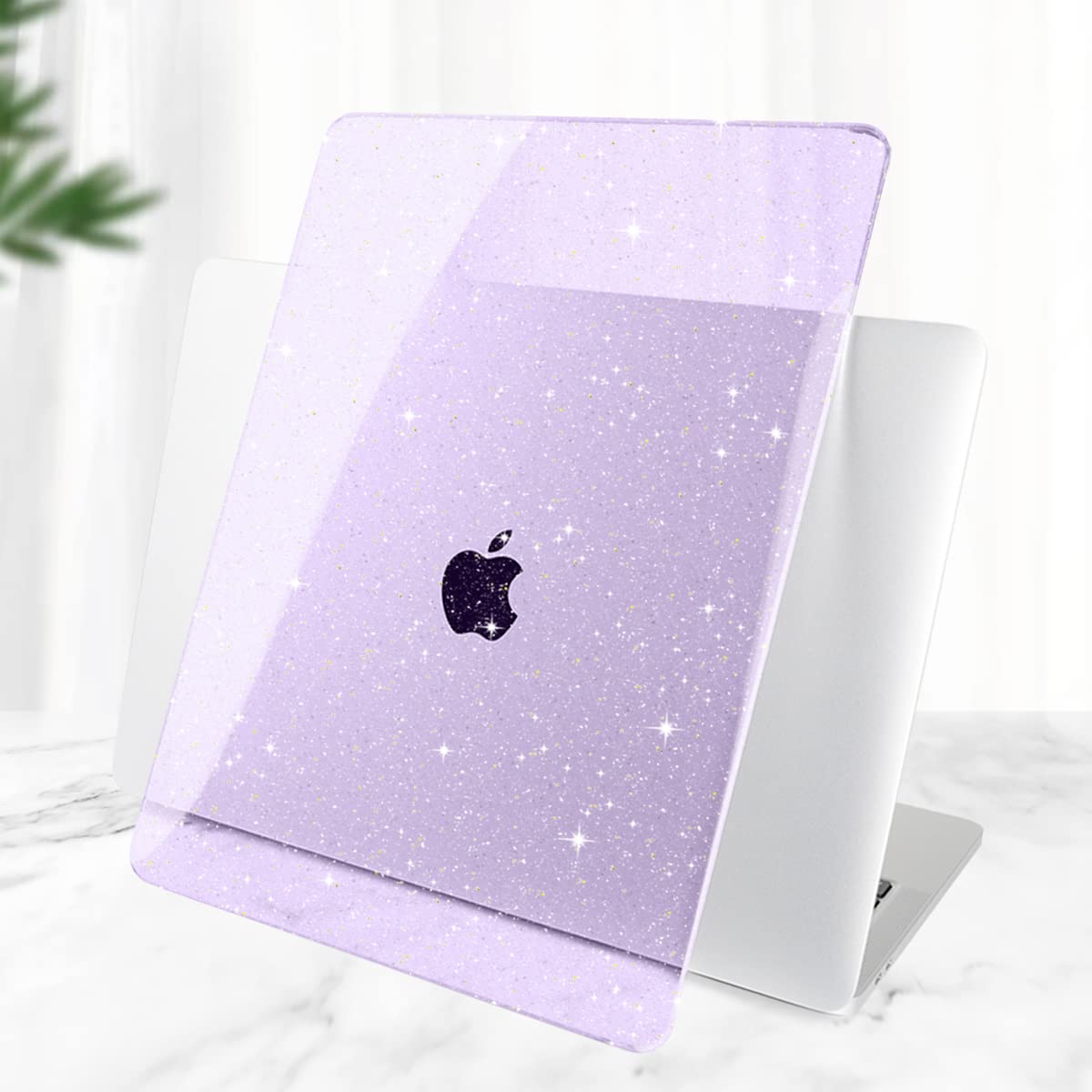 DONGKE for MacBook Air 13 inch Case 2021-2018 Release A2337 M1 A2179 A1932, Bling Plastic Hard Shell Case & Keyboard Cover Only Compatible with MacBook Air 13 inch Retina Fits Touch ID, Sparkly Purple