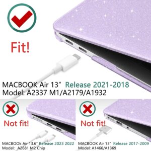 DONGKE for MacBook Air 13 inch Case 2021-2018 Release A2337 M1 A2179 A1932, Bling Plastic Hard Shell Case & Keyboard Cover Only Compatible with MacBook Air 13 inch Retina Fits Touch ID, Sparkly Purple