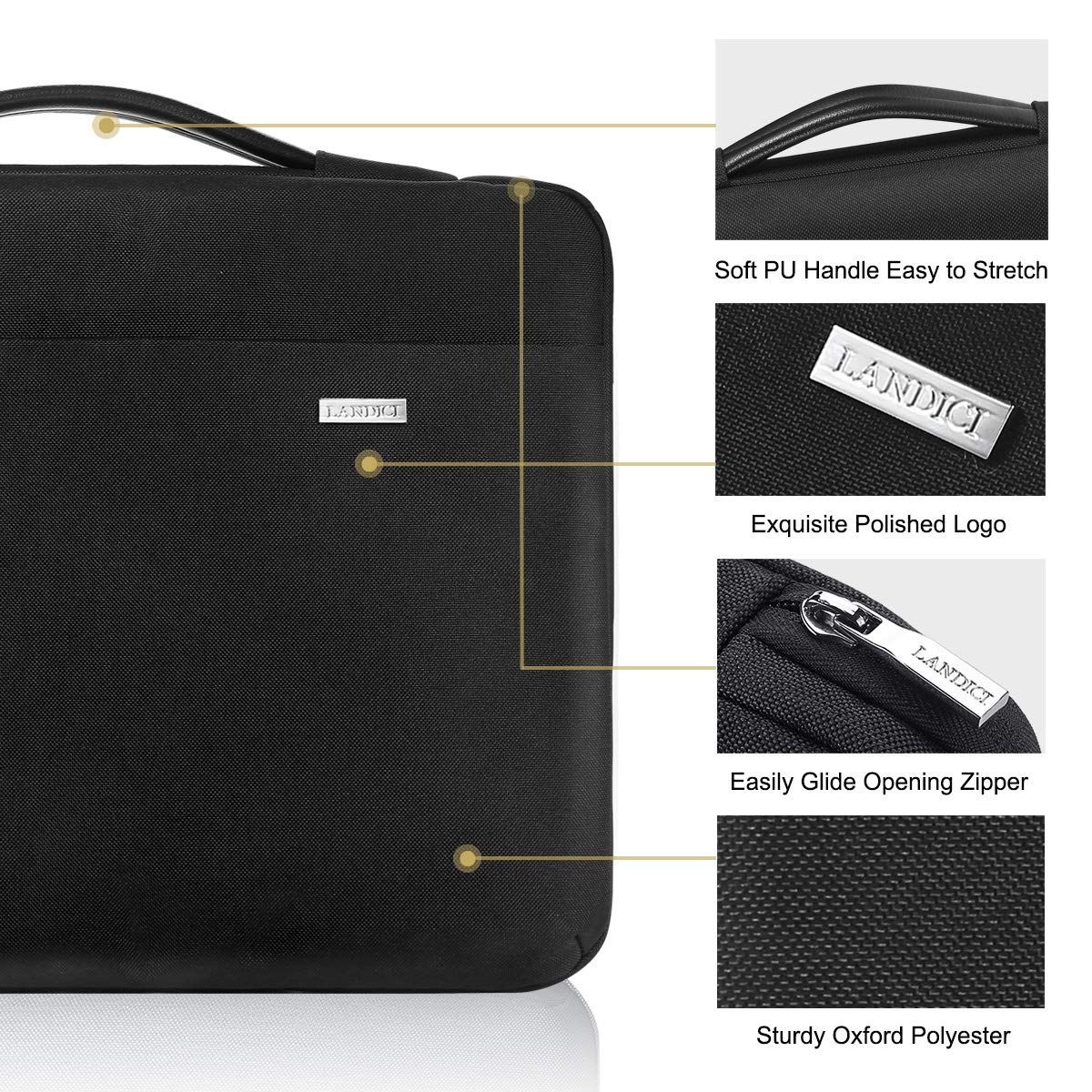 LANDICI Laptop Sleeve Carring Case 13 13.3 13.6 Inch,360°Protective Computer Cover Bag Compatible for MacBook Air 13 M1/M2 2022,MacBook Pro 13 2021,13.5" Surface Laptop 3/4,Chromebook 14,Black