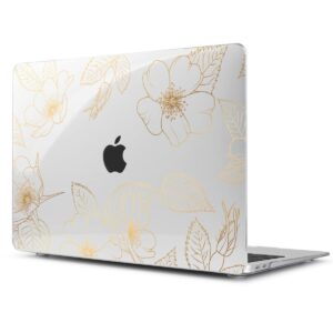 Teryeefi Compatible with 2018 2019 2020 MacBook Air 13 inch Case M1 Chip A2337 A2179 A1932 Retina Display Touch ID, Plastic Hard Shell & Keyboard Cover & Screen Protector,Gold Floral leaf