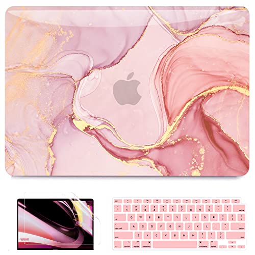 B BELK Compatible with MacBook Air 13 inch Case 2021 2020 2019 2018 M1 A2337 A2179 A1932 Touch ID Retina Display, Plastic Laptop Hard Shell Case + 2 Keyboard Cover + Screen Protector, Pink Marble