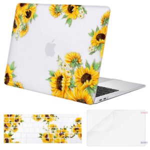 mosiso compatible with macbook air 13 inch case 2022 2021 2020 2019 2018 release a2337 m1 a2179 a1932 retina display touch id, plastic sunflower hard shell&keyboard cover&screen protector, transparent