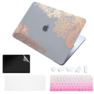 tedawen for macbook air 13-inch 2020 protective case, macbook air 13-inch a2337 m1 a2179 a1932 with retina, bronzing laptop case and keyboard cover, transparent rose gold lace 2