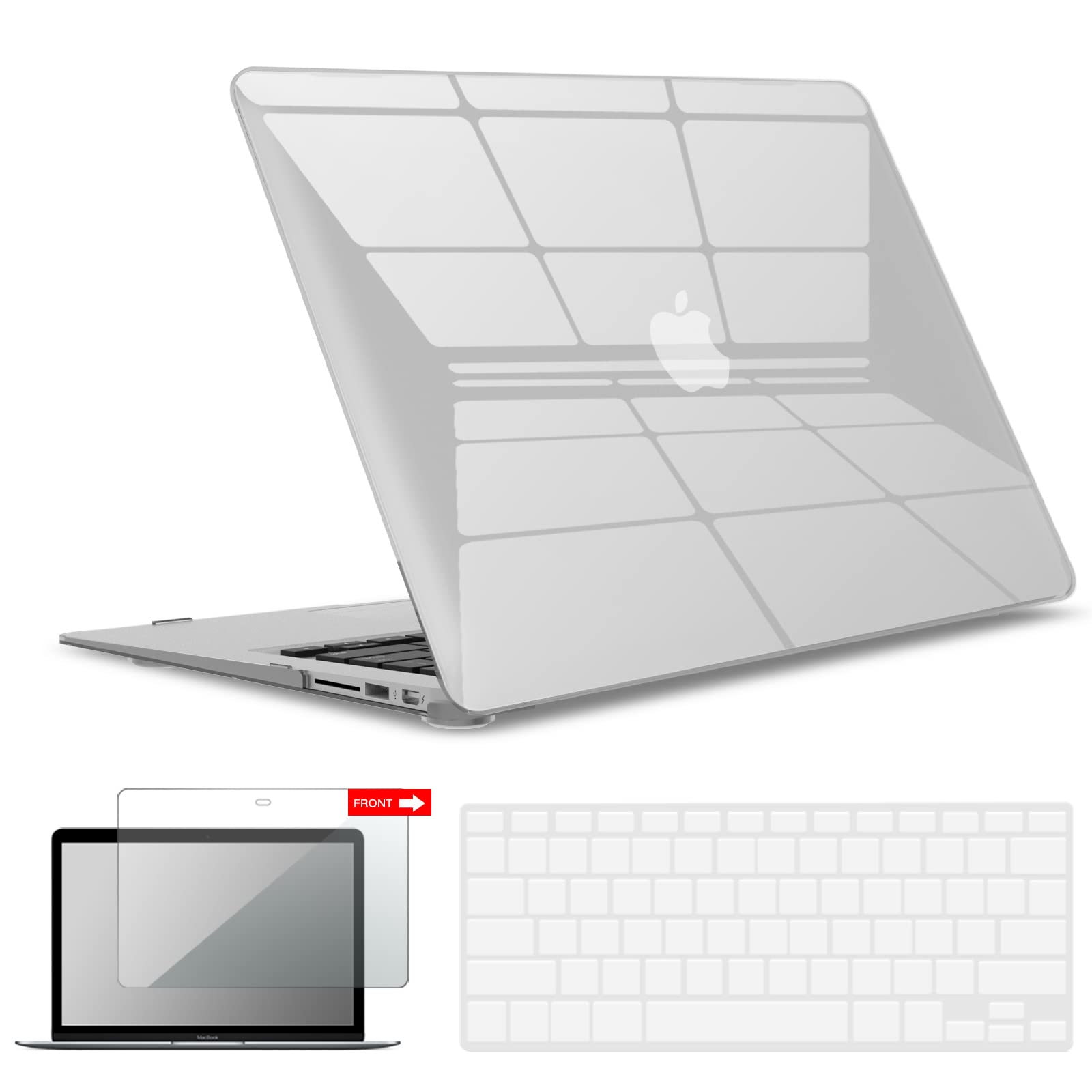 IBENZER Compatible with Old Version MacBook Air 13 Inch Case (2017-2010 Release), Models: A1466/A1369, Plastic Hard Shell Case with Keyboard & Screen Cover for Mac Air 13, Crystal Clear, A13CYCL+2